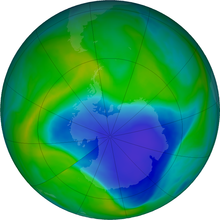 Antarctic ozone map for 01 December 2021